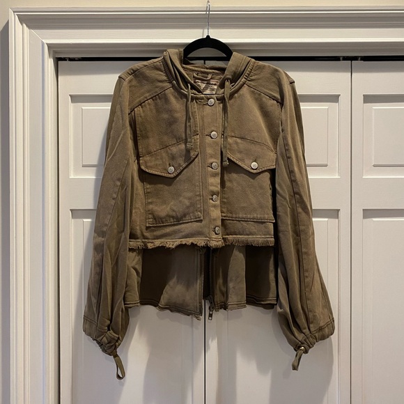 We The Free x Free People Reese Layered Military Utility Cargo Denim Jacket | M - Picture 6 of 11